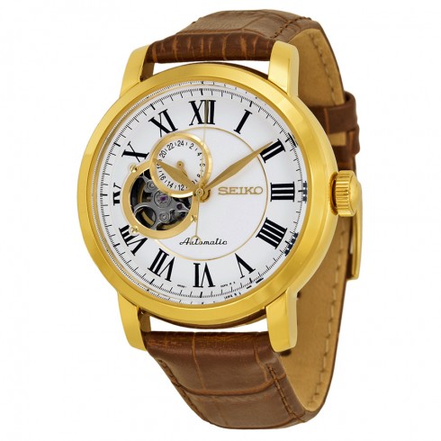 Seiko Classic Automatic White Dial Brown Leather Men's Watch SSA232K1 watches