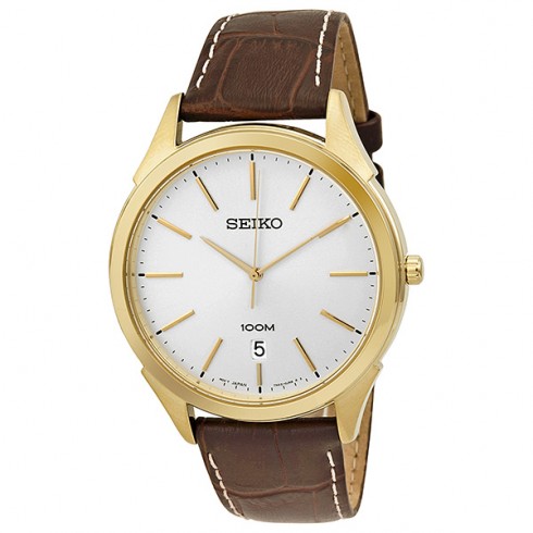 Seiko Classic Light Champagne Dial Brown Leather Men's Watch SGEG74P2 watches