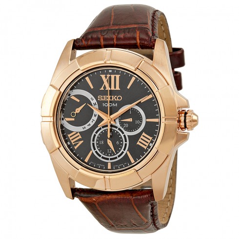Seiko Classic Rose Gold-tone Stainless Steel Brown Leather Men's Watch SNT046 watches