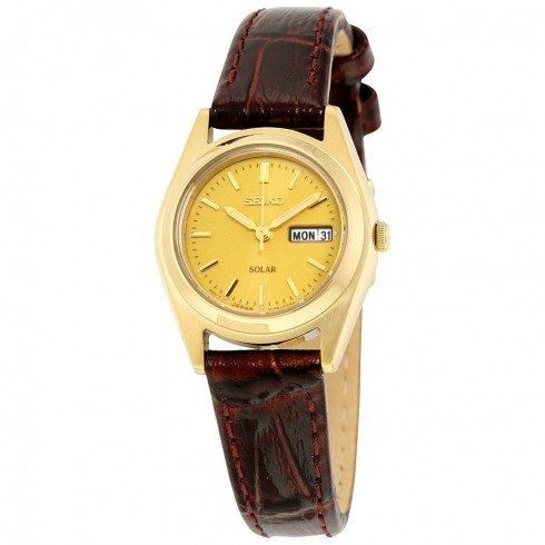 Replica Seiko Core Champagne Dial Brown Leather Ladies Watch SUT120 Watch
