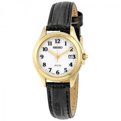Seiko Core Solar White Dial Black Leather Ladies Watch SUT254 watches