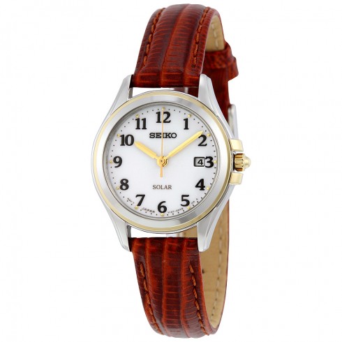 Seiko Core Solar White Dial Brown Leather Ladies Watch SUT252 watches