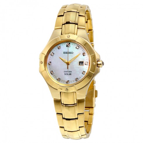 Seiko Coutura Solar Mother of Pearl Gold-tone Ladies Watch SUT168 watches