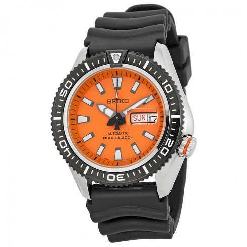 Seiko Diver Orange Dial Black Rubber Men's Watch SRP497 watches