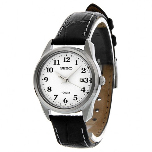 Seiko Easy Reader White Dial Black Leather Ladies Watch SXDE77 watches