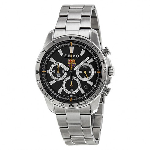 Seiko FC Barcelona Black Dial Stainless Steel Chronograph Men's Watch SSB073 watches