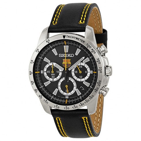Seiko FC Barcelona Chronograph Black Dial Black Leather Men's Watch SSB073P2 watches