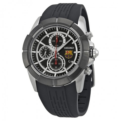 Seiko FC Barcelona Chronograph Black Dial Black Rubber Men's Watch SNDE81 watches