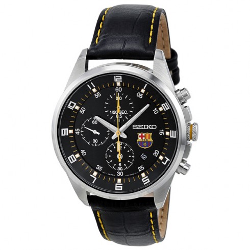 Seiko F.C Barcelona Chronograph Black Dial Leather Men's Watch SNDD25 watches