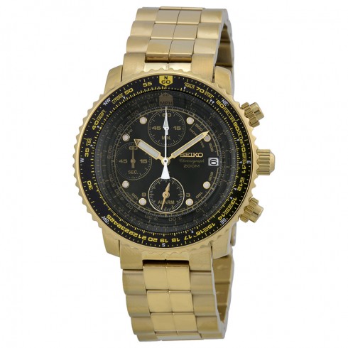 Seiko Flight Chronograph Gold-Tone Steel Men's Watch SNA414 watches