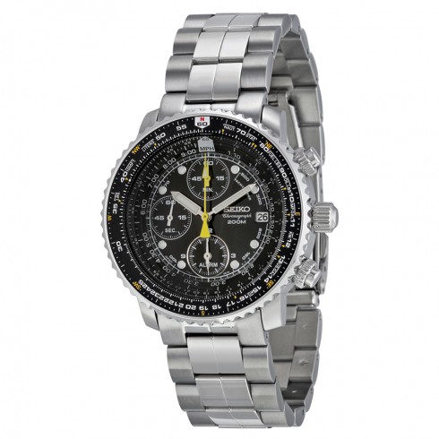Seiko Flight Chronograph Steel Black Dial Men's Watch SNA411 watches