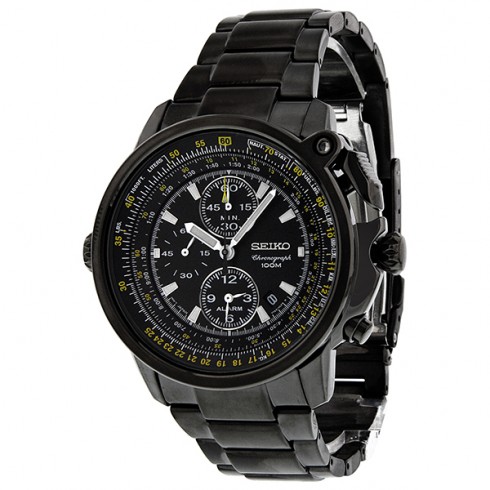 Seiko Flight Master Chronograph Black Dial Black PVD Stainless Steel Men's Watch SNAB69 watches