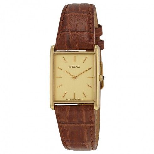Seiko Gold Dial Gold-tone Stainless Steel Brown Leather Men's Watch SFP606 watches