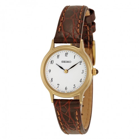 Seiko Gold-tone Brown Leather Strap Ladies Watch SFQ828 watches