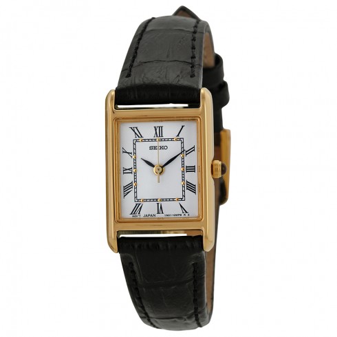 Seiko Gold-tone Black Leather Strap Ladies Watch SXGN42 watches