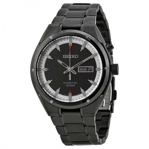 Seiko Kinetic Black and White Dial Black Ion-plated Men's Watch SMY153 watches