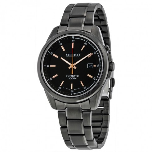Seiko Kinetic Black Dial Black Black Ion-plated Men's Watch SKA681 watches