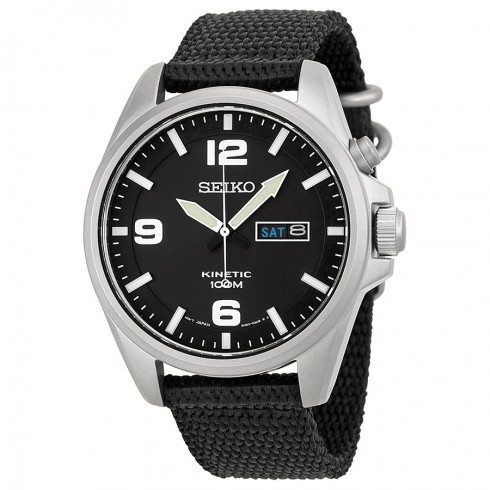 Seiko Kinetic Black Dial Black Canvas Men's Watch SMY143 watches