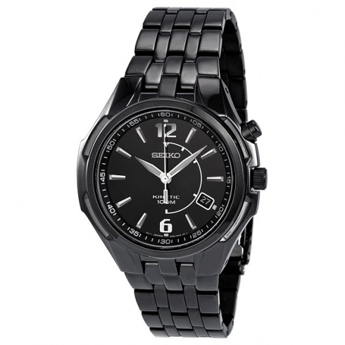 Seiko Kinetic Black Dial Black Ion-plated Men's Watch SKA517 watches