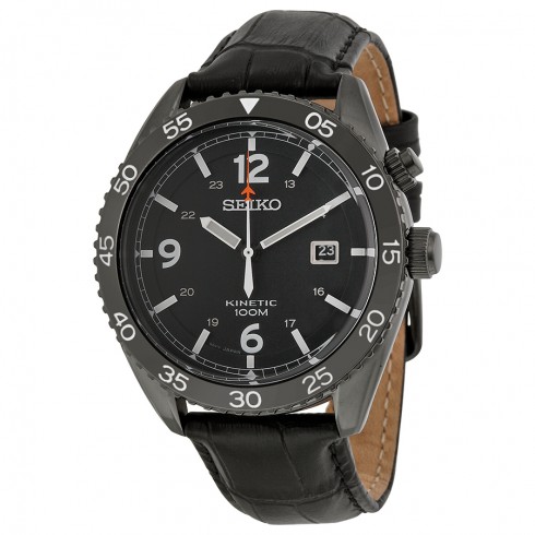 Seiko Kinetic Black Dial Black Leather Men's Watch SKA621P1 watches