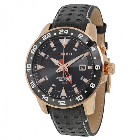 Seiko Kinetic Black Dial Black Leather Men's Watch SUN028 watches