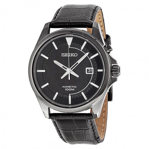 Seiko Kinetic Black Dial Black Leather Men's Watch SKA583 watches