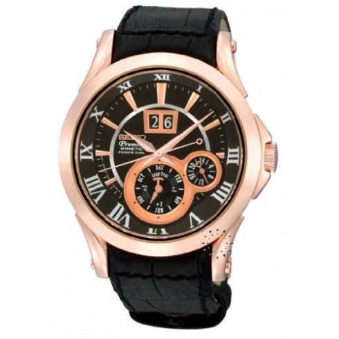 Seiko Kinetic Black Dial Black Leather Men's Watch SNP036P1 watches