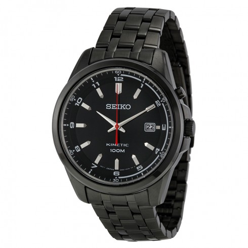 Seiko Kinetic Black Dial Black Steel Men's Watch SKA637 watches