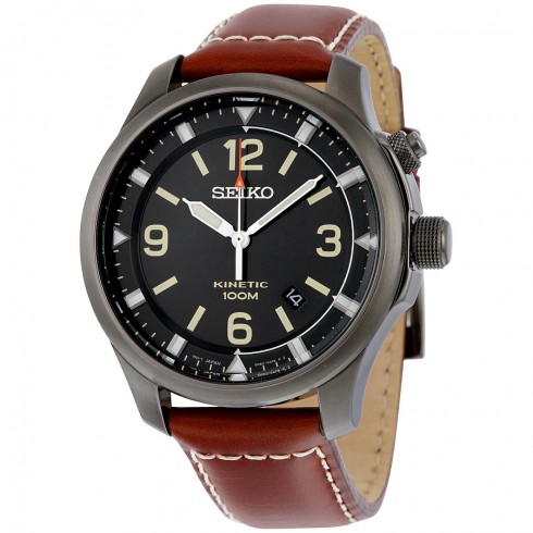 Seiko Kinetic Black Dial Brown Leather Men's Watch SKA689 watches
