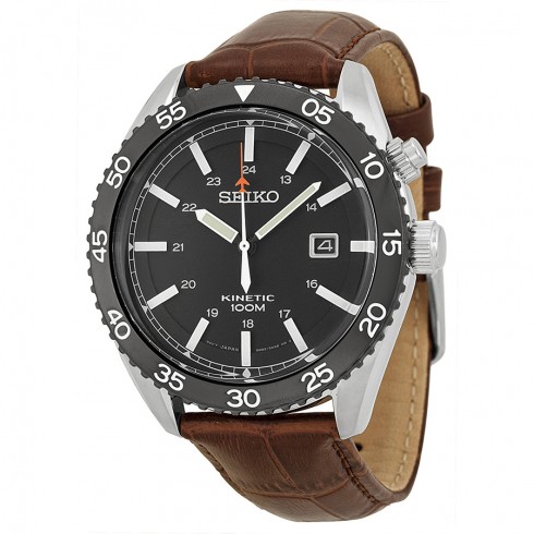 Seiko Kinetic Black Dial Brown Leather Men's Watch SKA617P2 watches