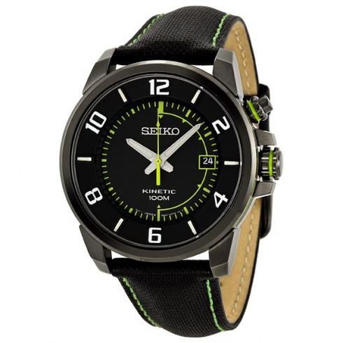 Seiko Kinetic Black Dial Fabric and Leather Strap Men's Watch SKA557 watches