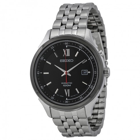 Seiko Kinetic Black Dial Stainless Steel Men's Watch SKA659 watches