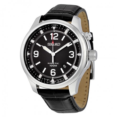 Seiko Kinetic Black Dial Stainless Steel Men's Watch SKA689 watches