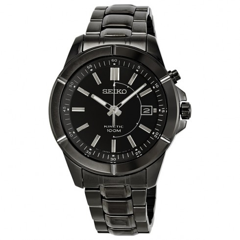 Seiko Kinetic Black Dial Stainless Steel Men's Watch SKA547 watches