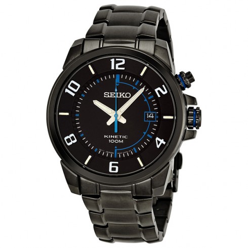 Seiko Kinetic Black Dial Stainless Steel Men's Watch SKA555 watches