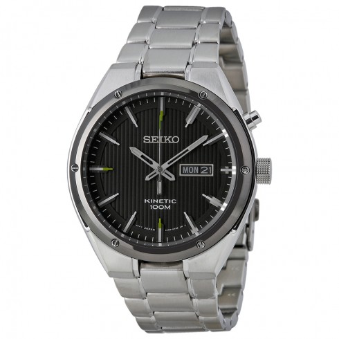 Seiko Kinetic Black Dial Stainless Steel Watch SMY151 watches