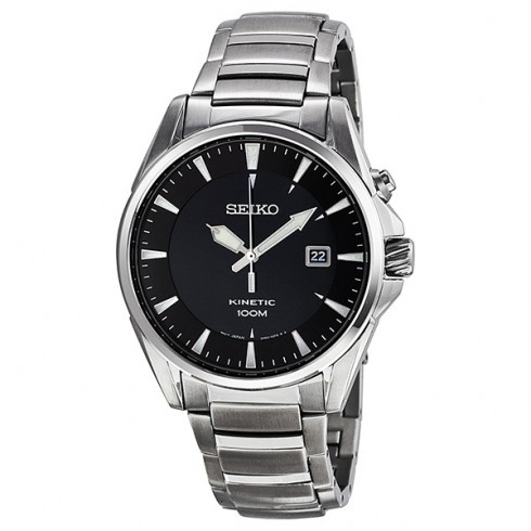 Seiko Kinetic Black Dial Steel Men's Watch SKA565 watches
