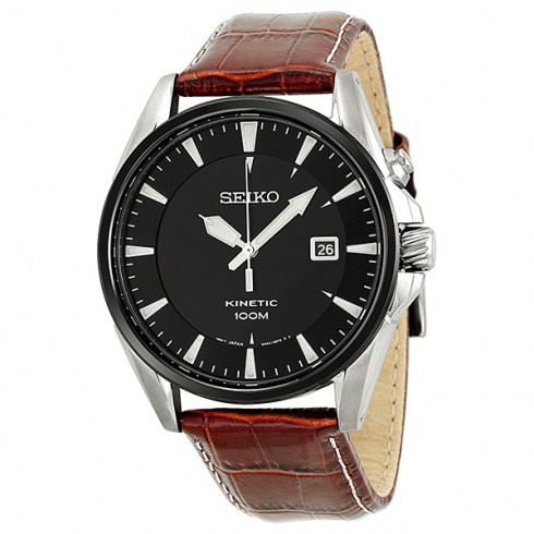 Seiko Kinetic Black Dial Tan Leather Men's Watch SKA569 watches