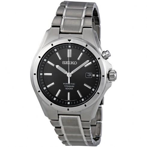 Seiko Kinetic Black Dial Titanium Men's Watch SKA493 watches