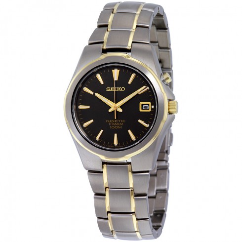 Seiko Kinetic Black Dial Two-tone Titanium Men's Watch SKA214 watches