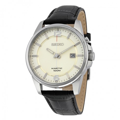 Seiko Kinetic Cream Dial Black Leather Men's Watch SKA667 watches