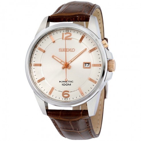 Seiko Kinetic Cream Dial Black Leather Men's Watch SKA669 watches