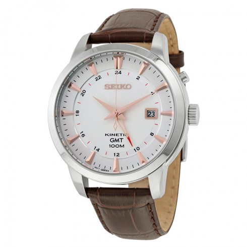 Seiko Kinetic GMT Tan Dial Brown Leather Men's Watch SUN035 watches