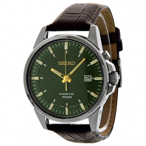 Seiko Kinetic Green Dial Leather Men's Watch SKA533 watches