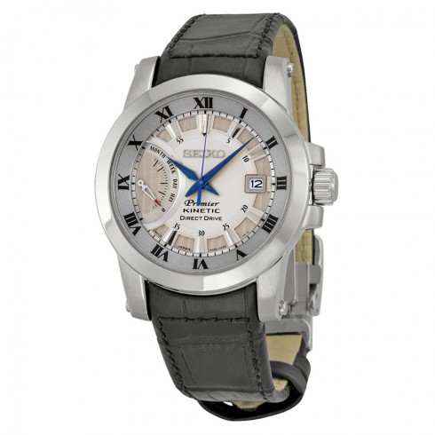 Seiko Kinetic Grey Dial Black Leather Men's Watch SRG015P1 watches