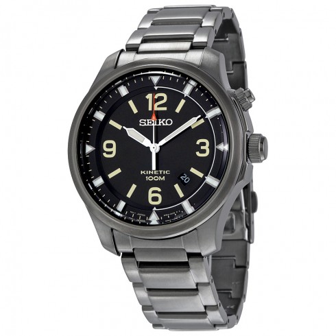 Seiko Kinetic Grey Dial Grey Ion-plated Men's Watch SKA707 watches