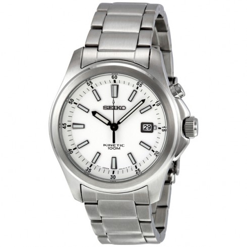 Seiko Kinetic Movement White Dial Stainless Steel Men's Watch SKA461 watches