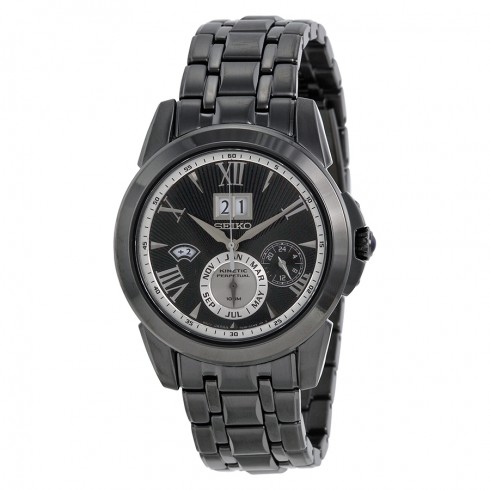 Seiko Kinetic Perpetual Calendar Black Dial Black Ion-plated Men's Watch SNP105 watches