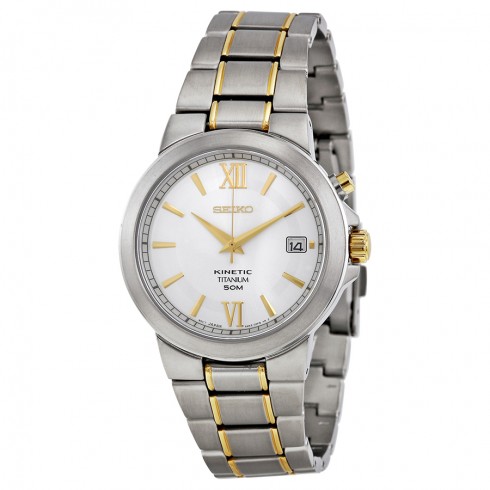 Seiko Kinetic Silver Dial Two-tone Titanium Men's Watch SKA485 watches
