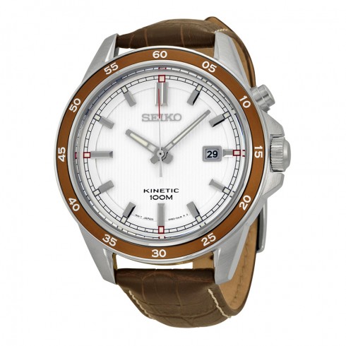 Seiko Kinetic White Dial Brown Leather Men's Watch SKA645 watches